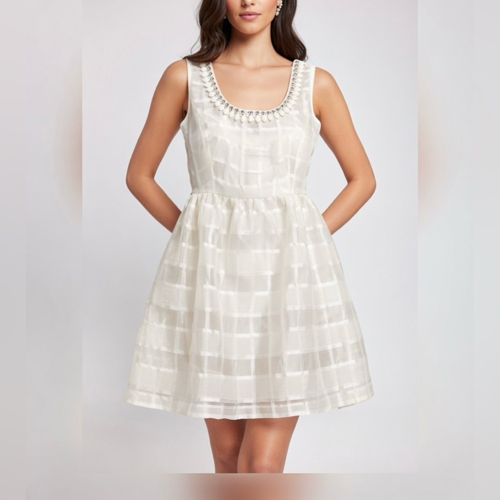 LUCY PARIS ORGANZA JEWELED NECKLINE SLEEVELESS DRESS
